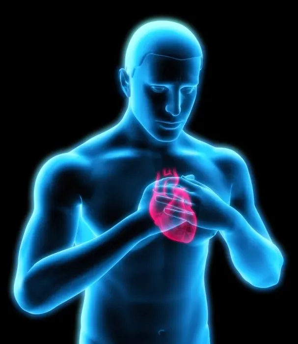 Framed Print : Computer artwork of a man with chest pains Framed Print : Computer artwork of a man with chest pains
