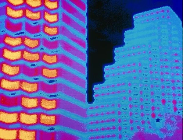 Colour thermogram of two office buildings