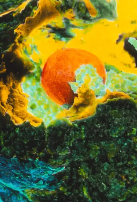 Framed Print : Coloured SEM Print of Ovulation Process Framed Print : Coloured SEM Print of Ovulation Process