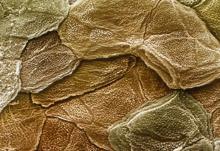 Framed Print : Coloured SEM Print of Human Skin Surface Framed Print : Coloured SEM Print of Human Skin Surface