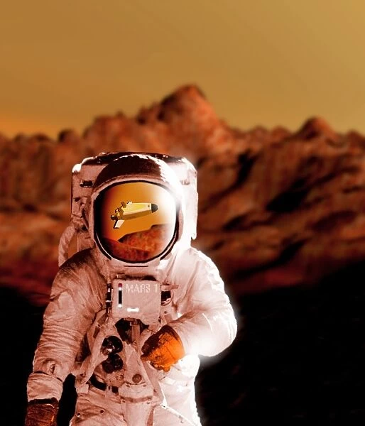 Computer artwork of an astronaut on Mars surface