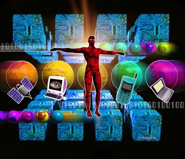 Computer artwork of global computer communications