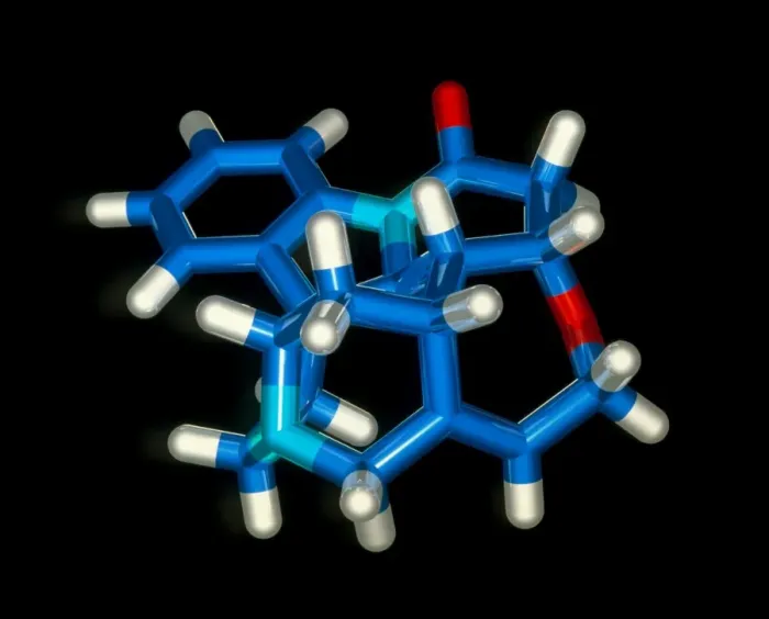 Framed Print : Computer Graphic Print of Strychnine Molecule Framed Print : Computer Graphic Print of Strychnine Molecule