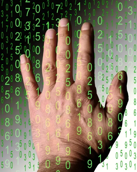Framed Print : Digital Knowledge Print: Human Hand in a Stream of Numbers Framed Print : Digital Knowledge Print: Human Hand in a Stream of Numbers