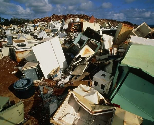 Discarded metal goods in a landfill site