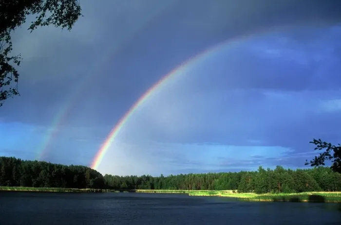 Framed Print : Double Rainbow Print over a Lake Framed Print : Double Rainbow Print over a Lake
