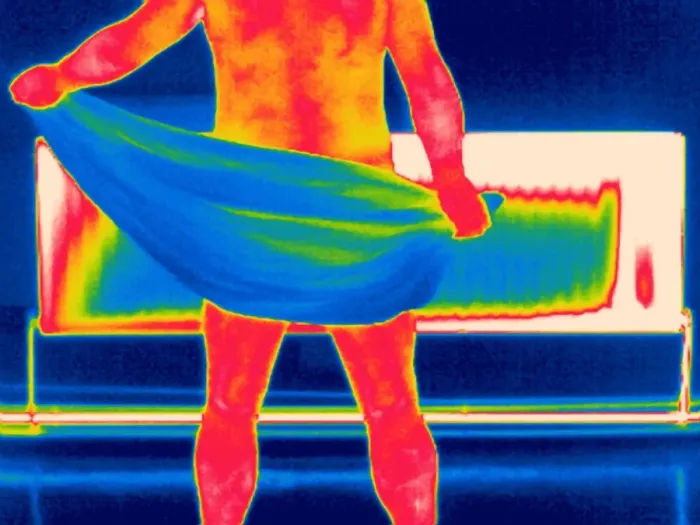 Framed Print : Thermogram Print of a Man Drying Off Framed Print : Thermogram Print of a Man Drying Off