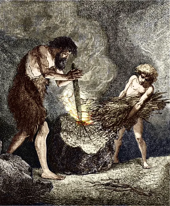 Framed Print : Early humans making fire Framed Print : Early humans making fire