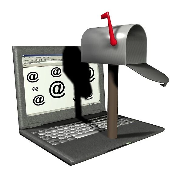 Email. Conceptual computer artwork of a mailbox on a laptop, representing email
