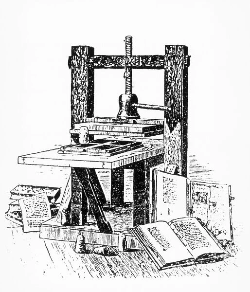 Engraving of a press similar to Gutenberg s