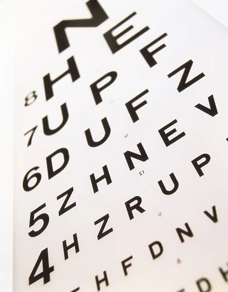 Eye test. Snellen eye test chart. View of a Snellen eye test chart used