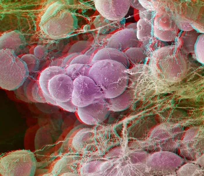 Framed Print : Fat Tissue Print, Stereoscopic SEM Framed Print : Fat Tissue Print, Stereoscopic SEM