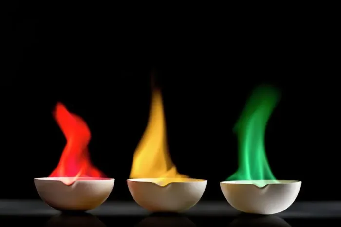 Framed Print : Flame tests Three ceramic dishes Print Framed Print : Flame tests Three ceramic dishes Print