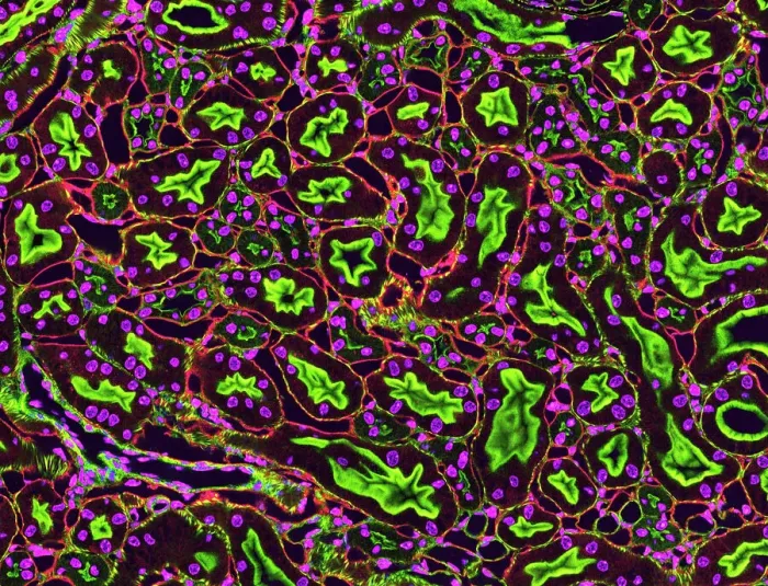 Framed Print : Fluorescent Light Micrograph Print of Kidney Tubules in Cross-Section Framed Print : Fluorescent Light Micrograph Print of Kidney Tubules in Cross-Section