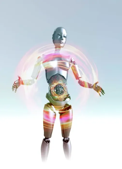 Framed Print : Humanoid Robot Print - Coloured Computer Artwork of an Android Female Framed Print : Humanoid Robot Print - Coloured Computer Artwork of an Android Female