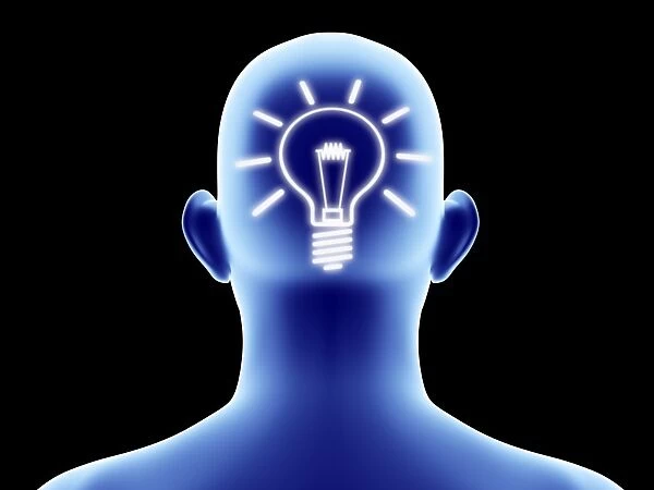 Idea. Conceptual computer artwork of a lightbulb inside a human head