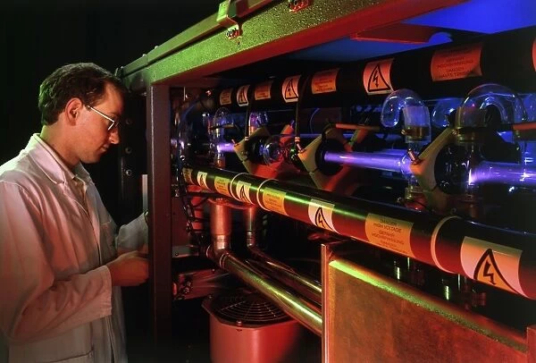 An industrial laser. The discharge tube of an MCL-1500