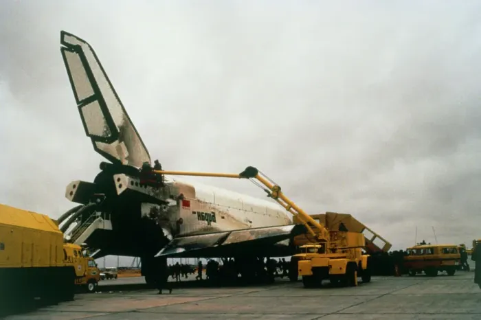 Framed Print : Print of Soviet Space Shuttle Buran on Runway at Baikonur Cosmodrome Framed Print : Print of Soviet Space Shuttle Buran on Runway at Baikonur Cosmodrome