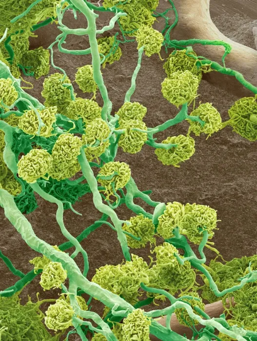 Framed Print : Coloured SEM Print of Kidney Glomeruli Framed Print : Coloured SEM Print of Kidney Glomeruli