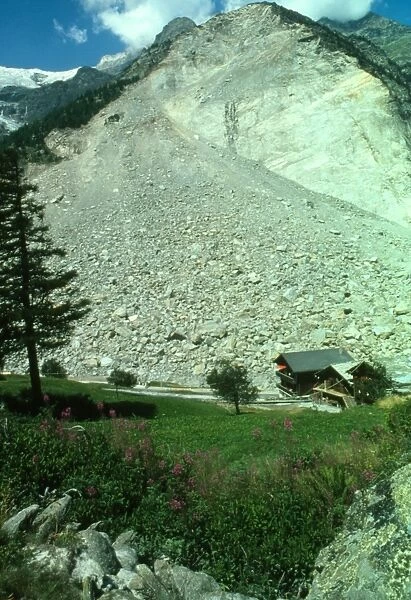 Landslide. View of the debris from a recent landslide in a mountain range