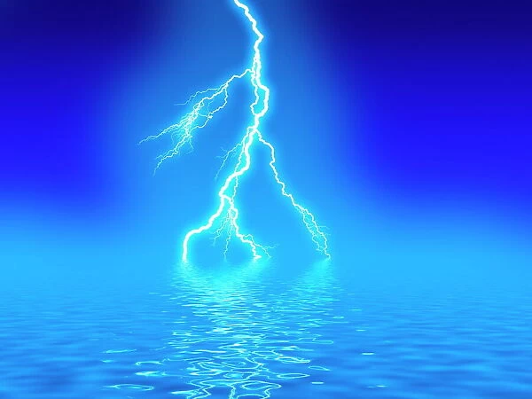 Lightning. Computer artwork of a lightning strike over water