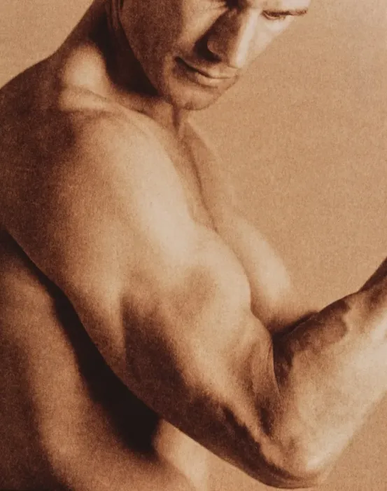 Framed Print : Nude Man Flexing Biceps Print Framed Print : Nude Man Flexing Biceps Print
