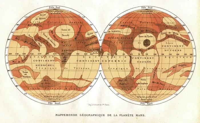 Framed Print : 1881 Mars Map Print Framed Print : 1881 Mars Map Print