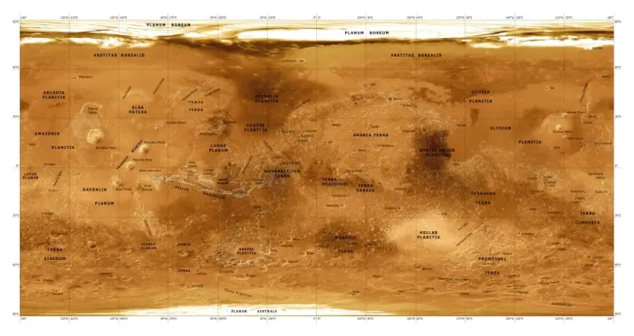 Framed Print : Mars Topographical Map Print Framed Print : Mars Topographical Map Print