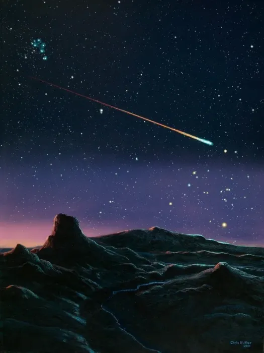Framed Print : Meteor Fall Print over Rocky Landscape Framed Print : Meteor Fall Print over Rocky Landscape