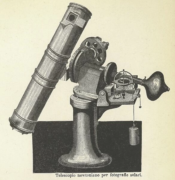 Newtonian telescope. Historical illustration of a Newtonian telescope used