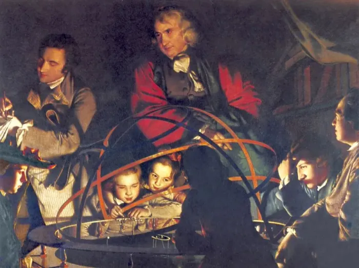 Framed Print : Print of a candlelit orrery demonstration Framed Print : Print of a candlelit orrery demonstration