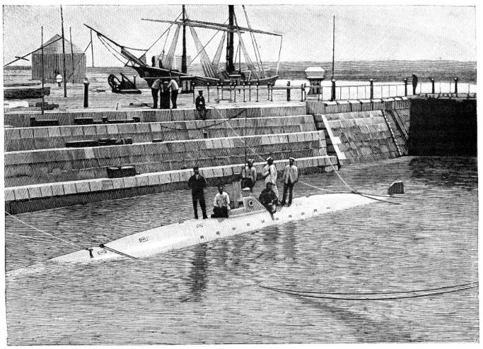 Framed Print : Print of the Peral submarine on the surface at docks Framed Print : Print of the Peral submarine on the surface at docks