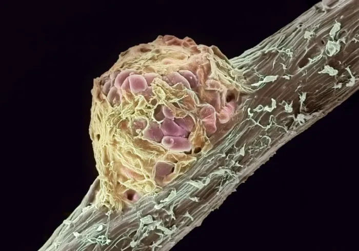 Framed Print : Coloured SEM of a pea root nodule Framed Print : Coloured SEM of a pea root nodule