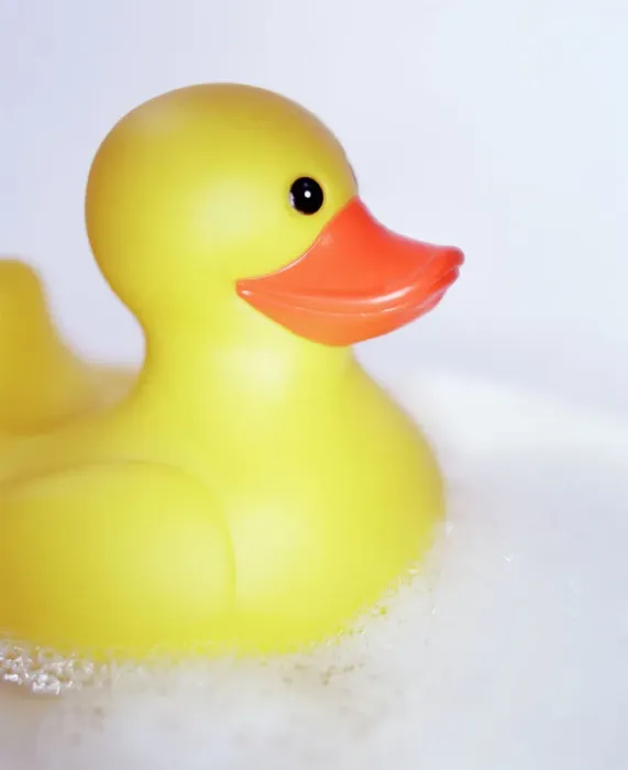 Framed Print : Rubber Duck Print in Foamy Bath Framed Print : Rubber Duck Print in Foamy Bath