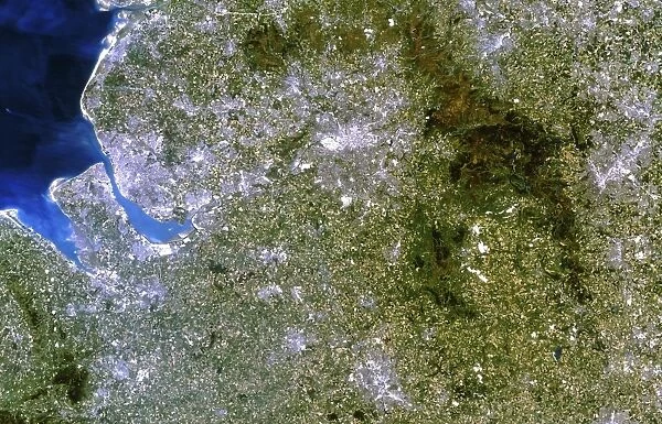 Satellite image of Liverpool and Manchester, UK
