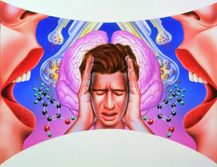 Framed Print : Schizophrenia Print: A man experiencing auditory hallucinations