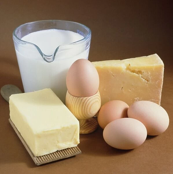 A selection of dairy produce and eggs