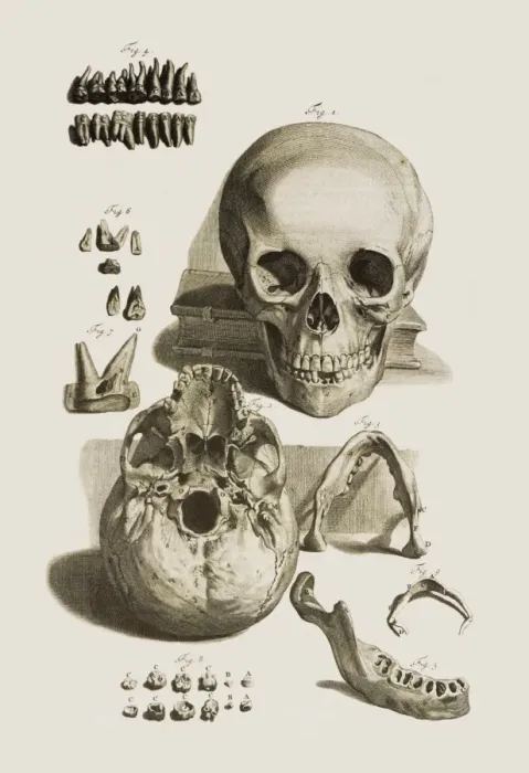 Framed Print : Skull and Jaw Bone Print, Anatomical Study Framed Print : Skull and Jaw Bone Print, Anatomical Study