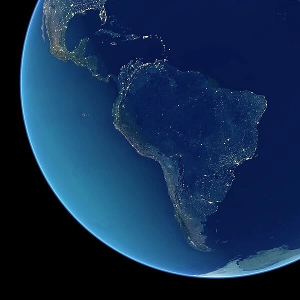 South America at night, satellite image