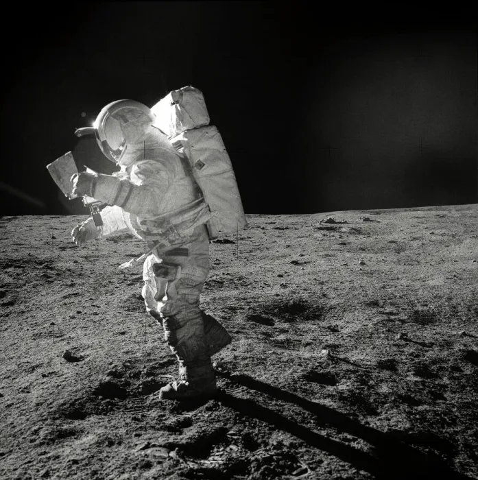 Framed Print : Apollo 14 astronaut Edgar D. Mitchell on the Moon, studying a map Framed Print : Apollo 14 astronaut Edgar D. Mitchell on the Moon, studying a map