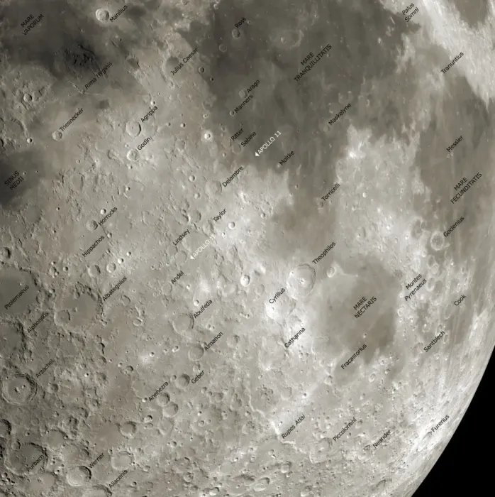 Framed Print : The Moon from Space Print - Annotated Lunar Surface Image Framed Print : The Moon from Space Print - Annotated Lunar Surface Image