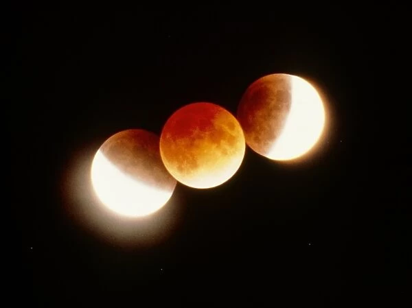 Time-lapse photograph of partial lunar eclipse