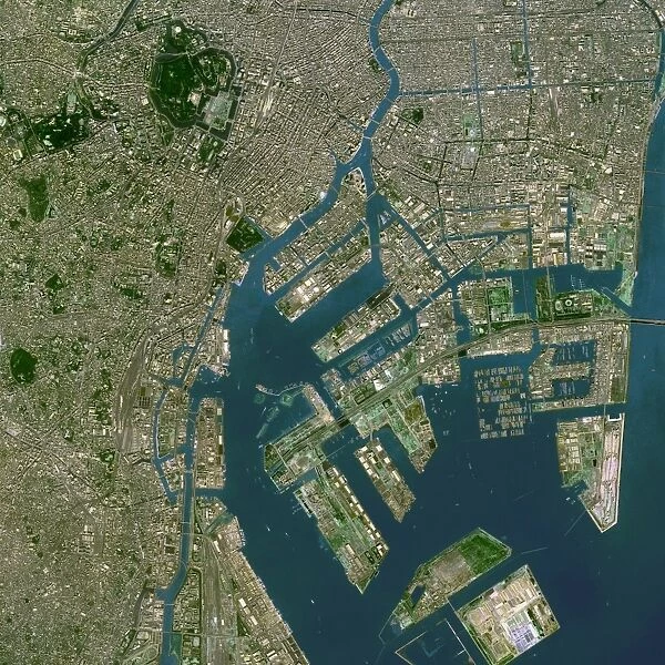 Tokyo. Coloured satellite image of the harbour area in the city of Tokyo, Japan