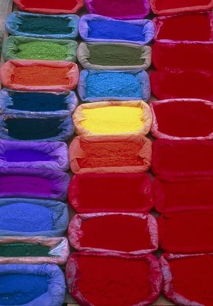 View of several bags of coloured dye powder