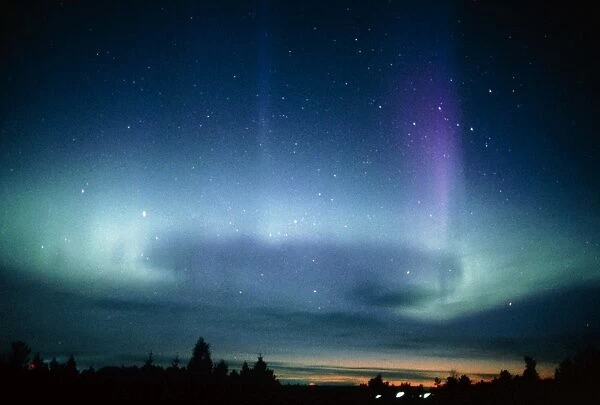 View of a colourful aurora borealis display
