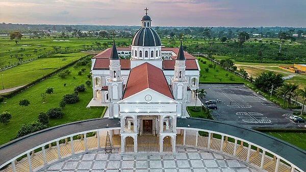 Aerial of the Basilica of the Immaculate Conception, Mongomo, Rio Muni, Equatorial Guinea, Africa