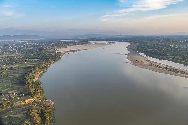Aerial of the Irrawaddy River in Myitkyina, Kachin state, Myanmar (Burma), Asia