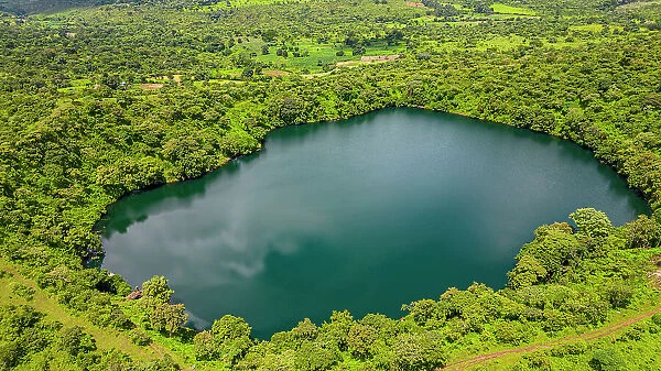 Aerial of Lake Tison, Ngaoundere, Adamawa region, Northern Cameroon, Africa