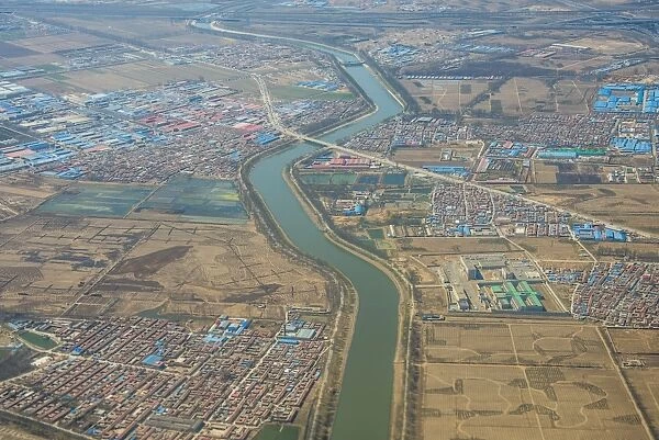 Aerial of the landscapes and towns around Bejing, China, Asia