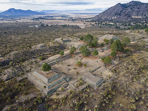 Aerial of the Mesoamerican archaeological site of Cantona, Puebla, Mexico, North America